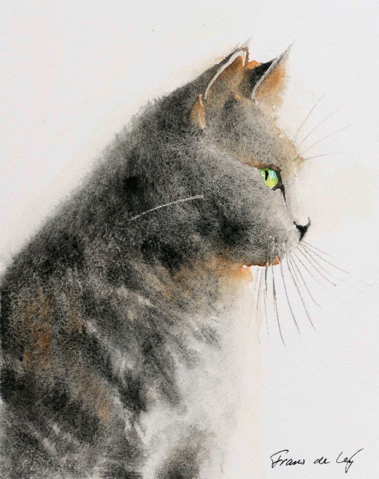 watercolour painting of a cat profile