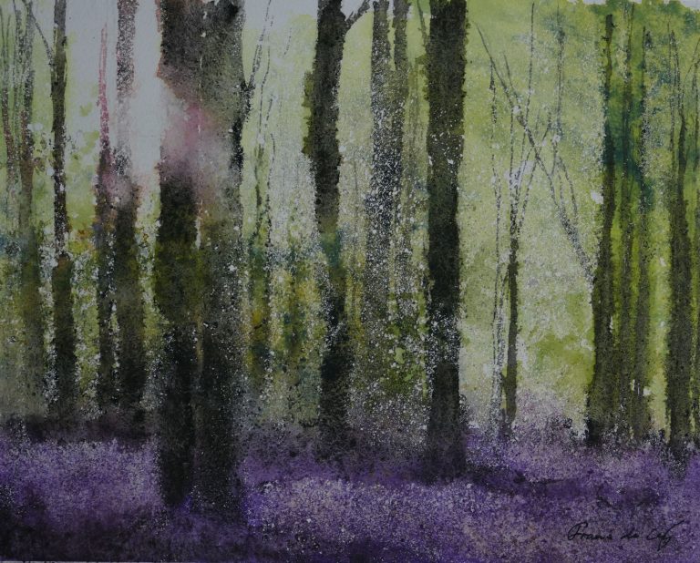 landscape painting of bluebell wood at angmering