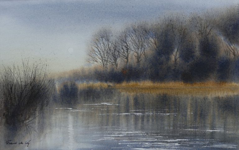 landscape painting of trees reflecting in the river arun