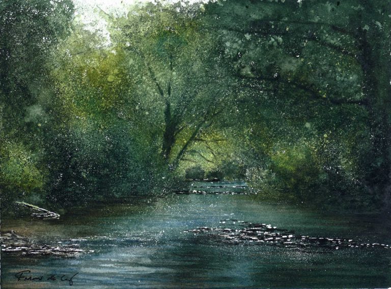 landscape watercolour painting river rother