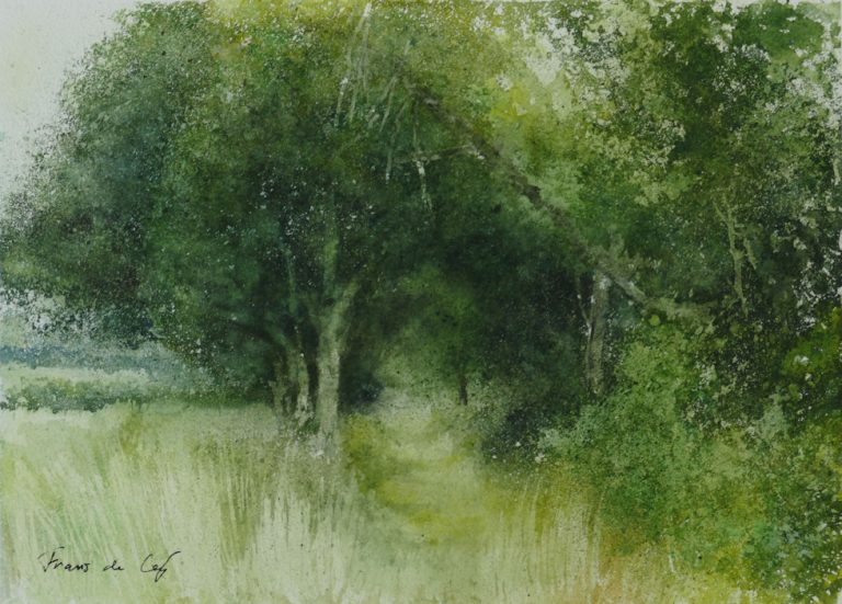 landscape watercolour painting of a summer lane
