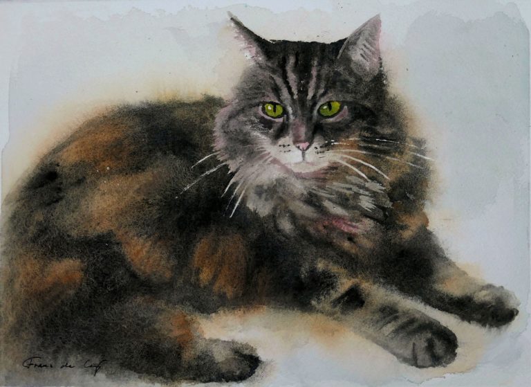 pet portrait painting of a norwegian forest cat