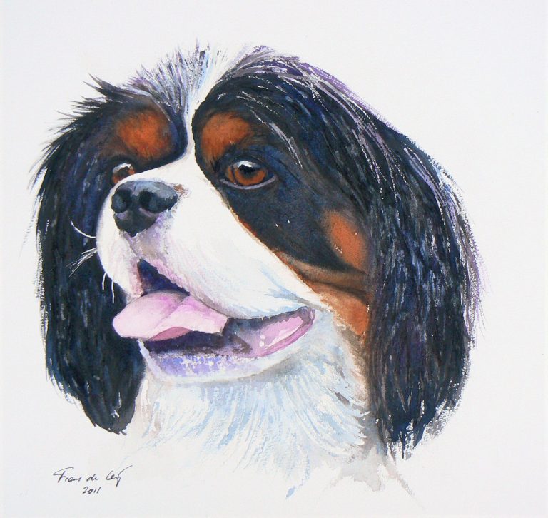 pet portrait painting of a king charles spaniel