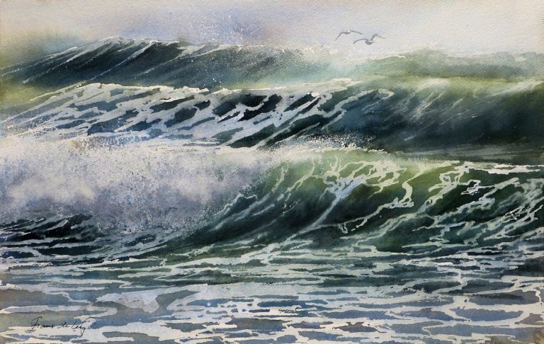 seascape painting of rolling waves