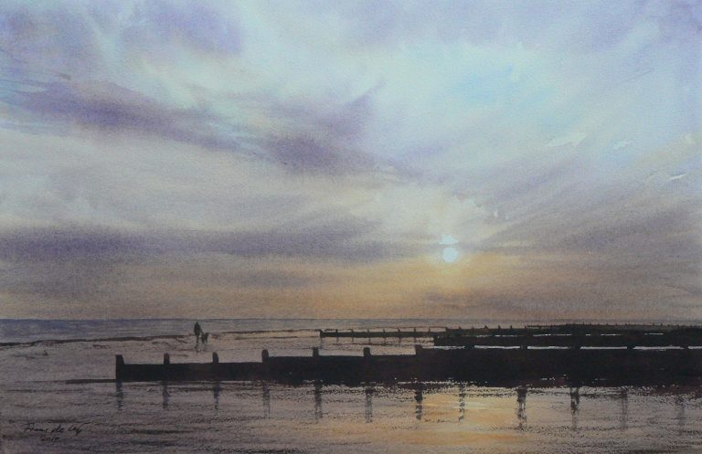 seascape painting of a sunset at climping beach