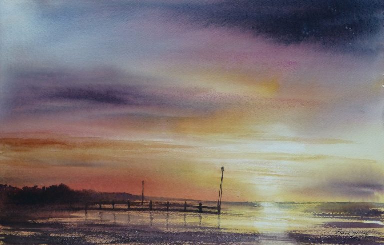 seascape painting of sunset at littlehampton beach