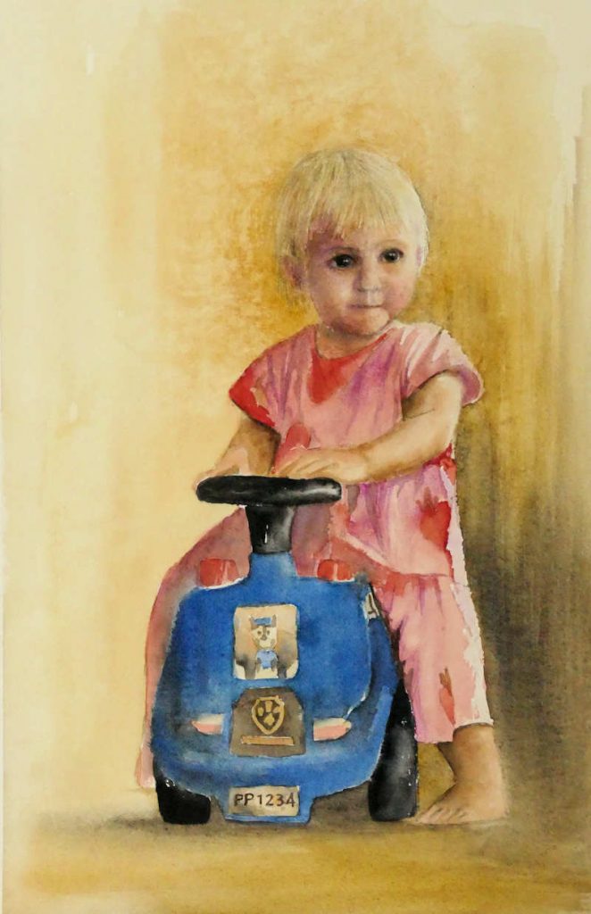 Watercolour painting of a child by Frans de Leij